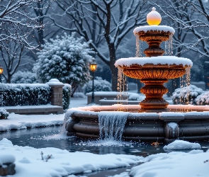 Latarnie, Fontanna, Zima, Park