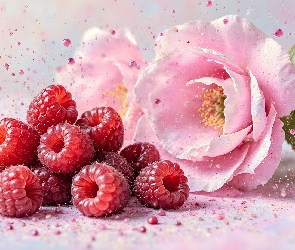 Grafika AI, Kwiaty, Maliny, Różowe