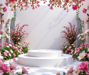 Kwiaty, Różowe, Podium, Białe