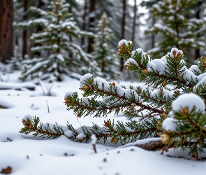 Śnieg, Gałązki, Zima, Las