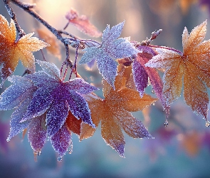 Grafika AI, Szron, Liście, Klon