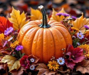 AI, Kwiaty, Dynia, Liście