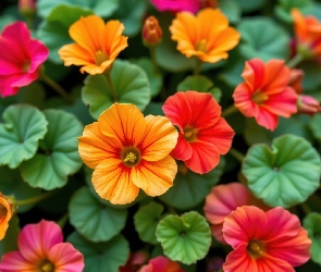 Liście, Nasturcje, Czerwone, Pomarańczowe