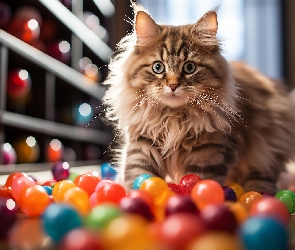Kulki, Kolorowe, Puszysty, Kot
