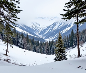 Śnieg, Drzewa, Góry, Ośnieżone, Zima