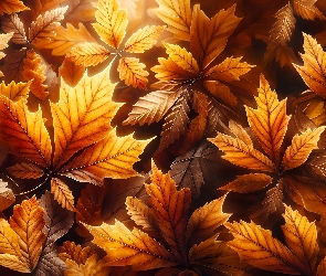 Grafika, Liście, Pomarańczowe, Brązowe