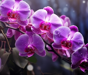 Grafika, Krople, Kwiaty, Storczyk