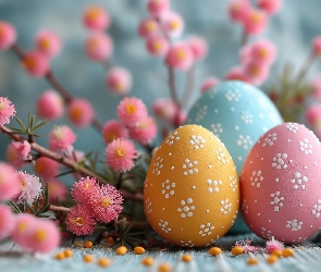 Kwiaty, Pisanki, Wielkanoc, Trzy