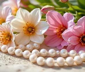 Kwiaty, Perły, Korale, Białe, Różowe