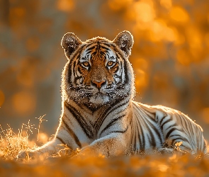 Grafika, Rośliny, Leżący, Tygrys