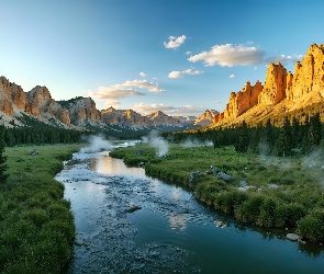 Rzeka, Drzewa, Skaliste, Góry, Formacje, Skalne