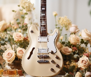 AI, Białe, Elektryczna, Gitara, Biała, Róże