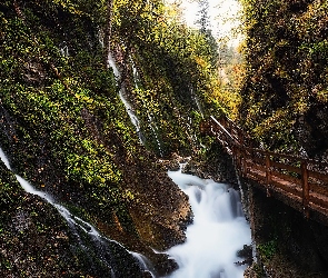 Niemcy, Ramsau bei Berchtesgaden, Wąwóz Wimbachklamm, Góry, Rzeka Wimbach, Most