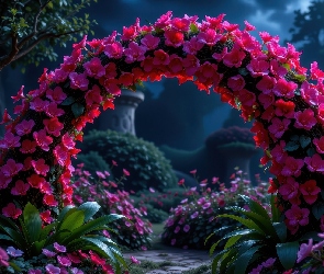 Noc, Kwiaty, Kwiatowy, Drzewo, Czerwone, Ogród, Łuk