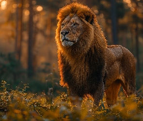 Grafika AI, Trawa, Lew, Las