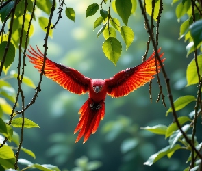 AI, Liście, Czerwona, Ptak, Papuga, Liany