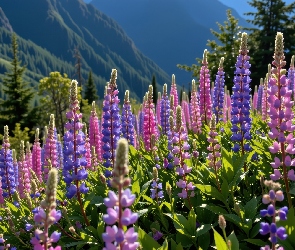 Kwiaty, Grafika AI, Zbocze, Góry, Łubin