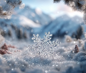 Śnieg, Grafika AI, Gałązki, Oszronione, Śnieżynka