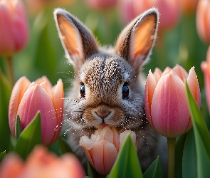 Tulipany, Różowe, Królik