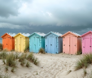 Przebieralnie, Kolorowe, Plaża, Morze