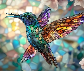 Dekoracja, Koliber, Witraż, Ptak