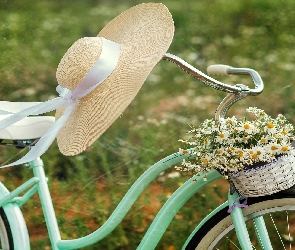 Kwiaty, Koszyk, Rower, Kapelusz
