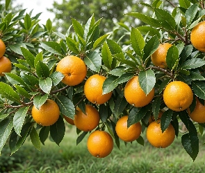 AI, Gałęzie, Pomarańcze, Liście