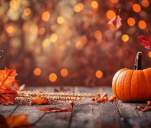 Deski, Grafika AI, Kłosy, Liście, Dynia