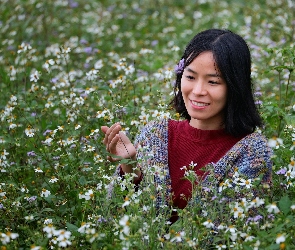 Dziewczyna, Azjatka, Łąka