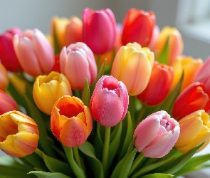 Listki, Zielone, Kolorowe, Tulipany