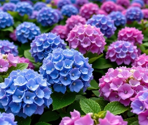 Różowe, Hortensje, Niebieskie