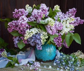 Lilak, Deski, Wazon, Bez, Kwiaty