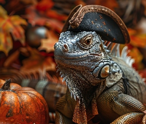 AI, Grafika, Kapelusz, Legwan, Halloween, Dynie