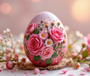 AI, Róże, Pisanka, Wielkanoc, Jajko, Kwiaty