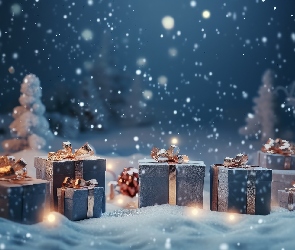 Grafika, Śnieg, Boże Narodzenie, Prezenty