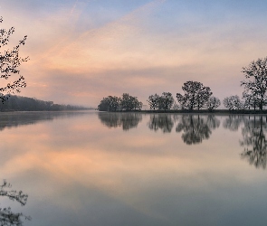 Niemcy, Wschód słońca, Rzeka Mozela, Drzewa