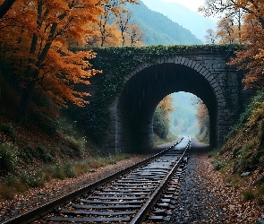 AI, Jesień, Kamienny, Most, Tory, Drzewa