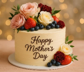 Dzień Matki, Kwiaty, Ciastko, Owoce