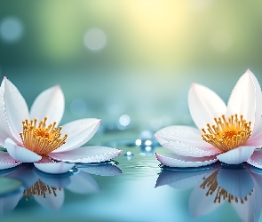 Lilie wodne, AI, Grafika, Kwiaty, Dwie