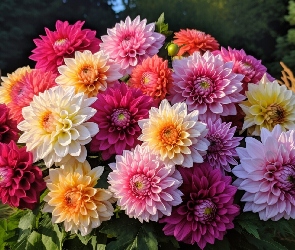 Bukiet, Dalie, Kolorowe, Kwiaty