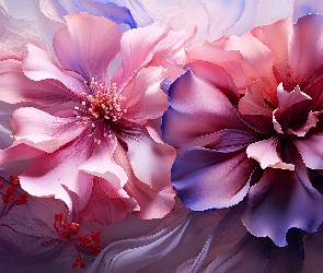 Grafika, Różowe, Dwa, Kwiaty