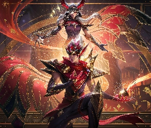 League of Legends, Rakan, Gra, Arcana Xayah, Wstęgi, Postacie, Skrzydła, Jabłko