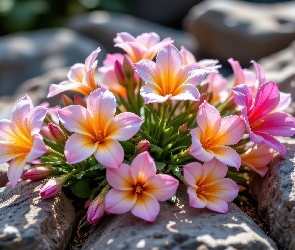 Kolorowe, Grafika AI, Kamienie, Kwiaty, Kępka