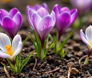 Kolorowe, Grafika AI, Listki, Krokusy, Kwiaty