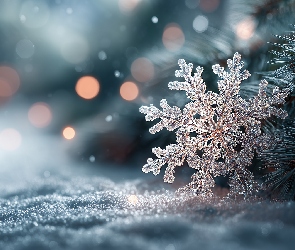 Śnieg, Grafika AI, Świerk, Zima, Śnieżynka