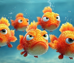 Woda, Foch, Pomarańczowe, Grafika, Grymas, Śmieszne, Ryby