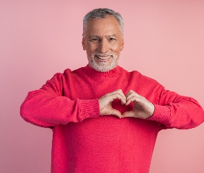 Sweter, Czerwony, Mężczyzna, Uśmiech