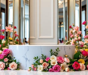 Róże, Kolorowe, Ściana, Podium, Kwiaty, Dekoracje