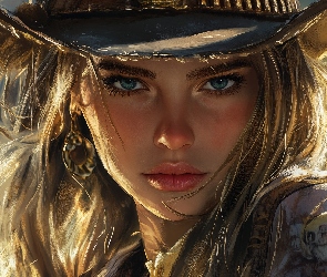 Grafika, Kapelusz, Dziewczyna, Spojrzenie