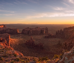 Słońce, Stany Zjednoczone, Monument Valley, Formacje skalne, Skały